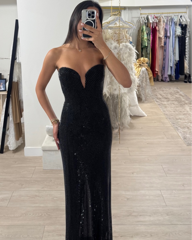Black Beaded Formal Corset Dress by Gbanoo - Pickle