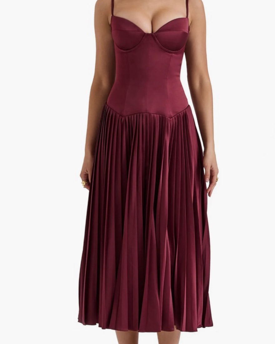 beau wine pleated midi dress Clothing : Midi Dresses : 'Beau' Wine Pleated Maxi Dress