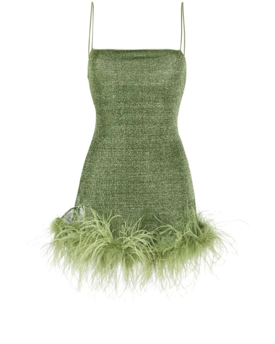 oseree green feather dress Shiny Stripes Plumage Dress