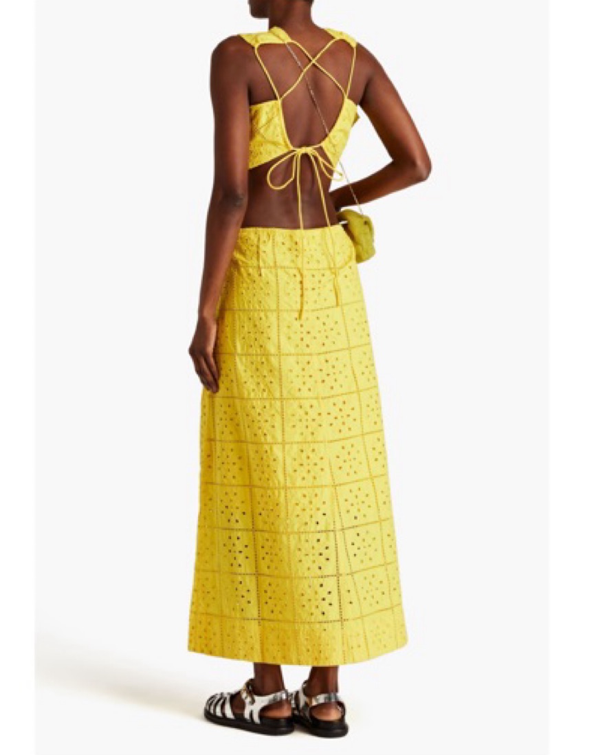 ganni yellow silk dress GANNI Dress in Yellow Printed Satin