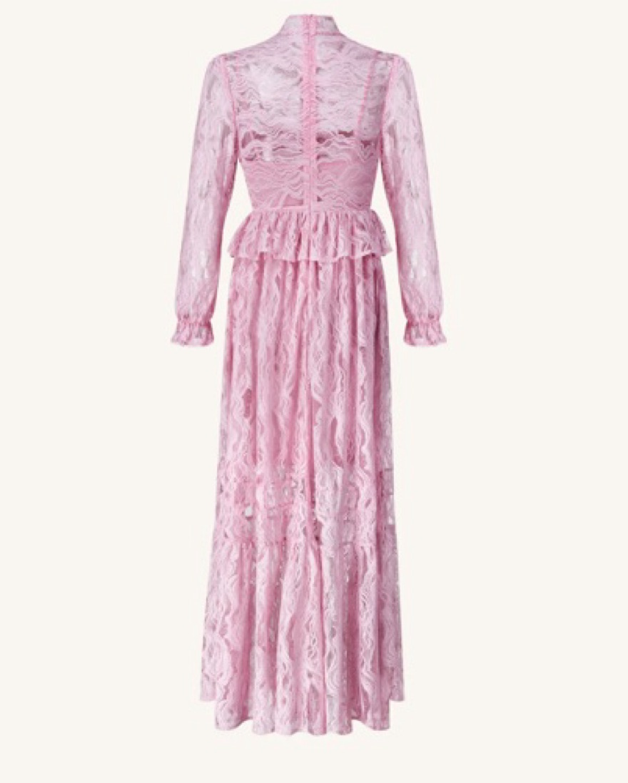 Pink Long Sleeve Lace Maxi Dress | Pickle