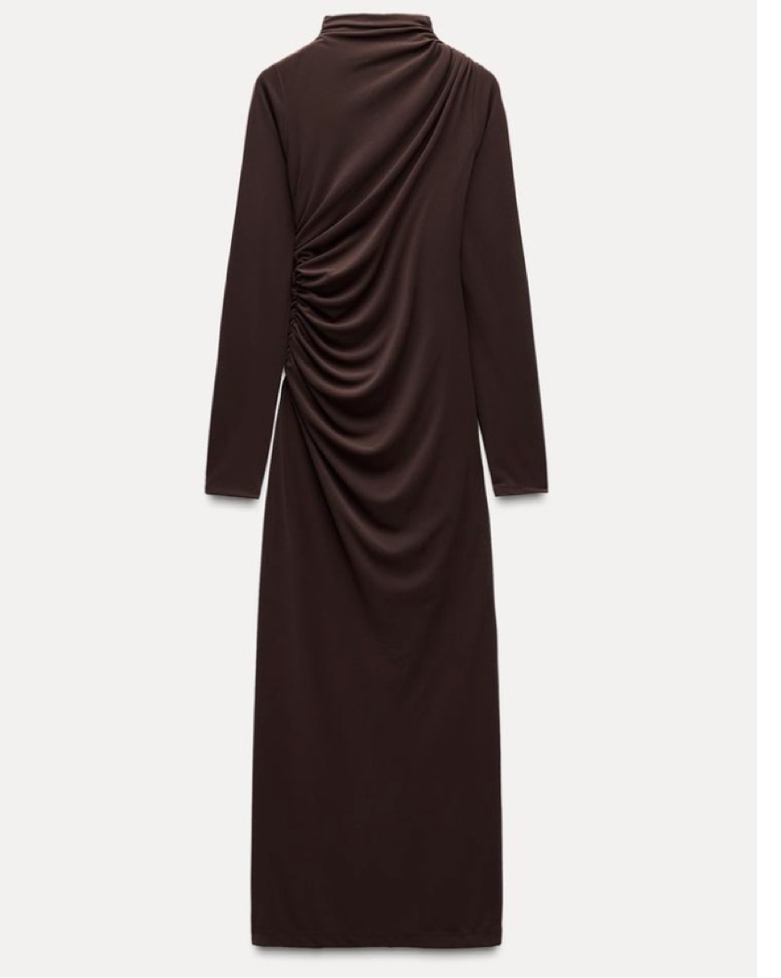 ladivine burgundy dress EMAN LONG SLEEVE MAXI DRESS WITH SATIN DRAPED WAIST DETAIL main image 1