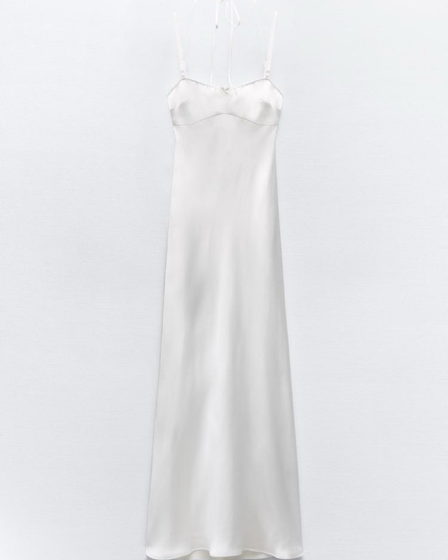 Zara Long White Satin Bow Dress by Zara - Pickle