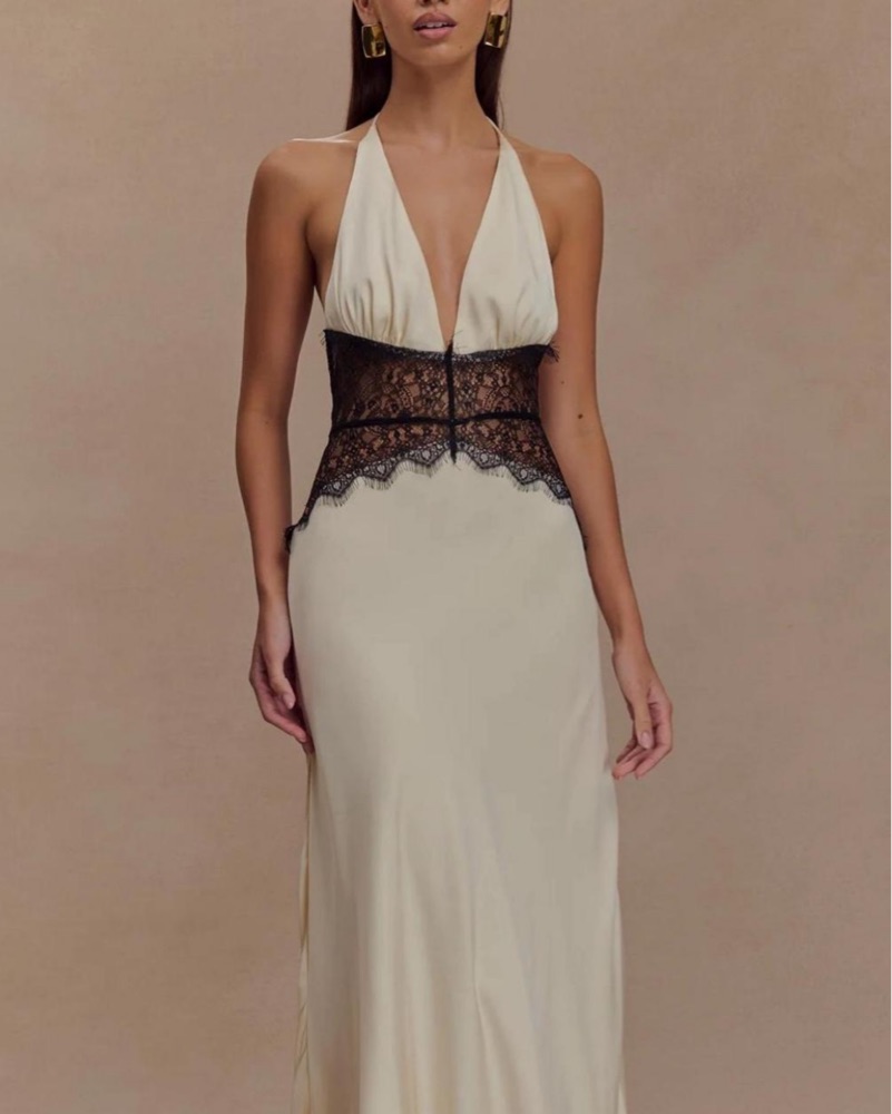 dinah dekorah lace floral maxi dress MESHKI Dinah Lace & Satin Maxi Dress by Meshki