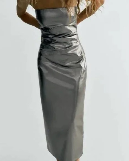 Zara Silver/Grey Metallic Long Dress | Pickle