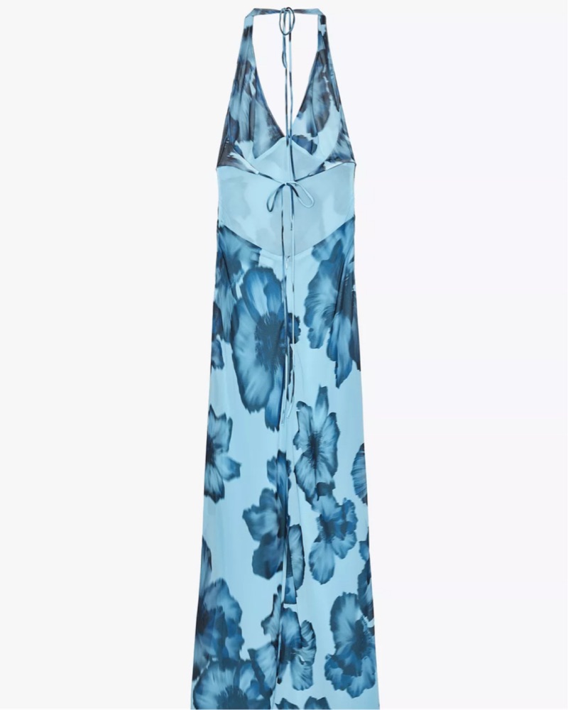 blue printed halter neck dress zara ZARA NEW PRINTED HALTER DRESS WITH BAG 100% COTTON BLUE XS - XL 2949/153