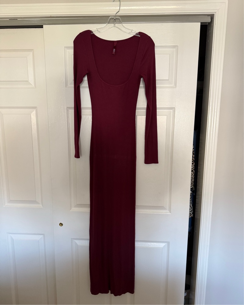 burgundy skims dress Elegant Burgundy Maxi Skims Dress by Skims