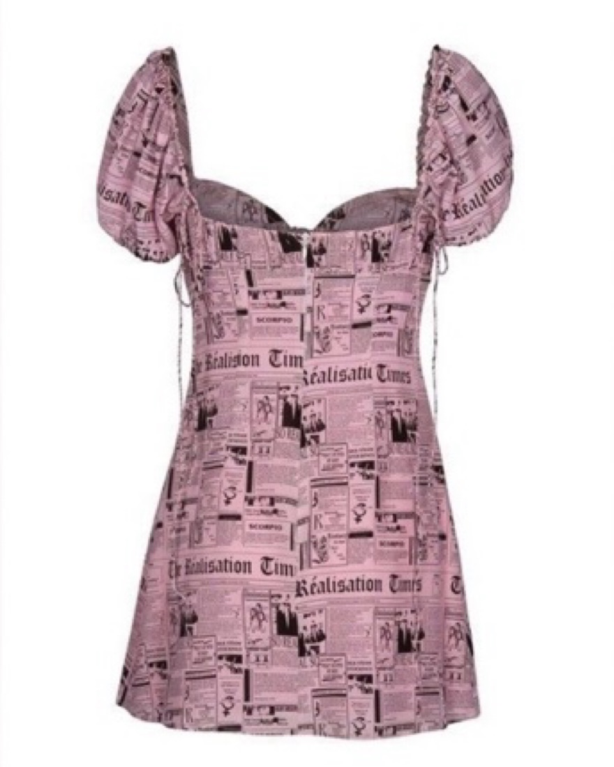 realisation par pink newspaper dress Realisation Par Dresses | Realisation Par Sydney Sweeney Venus Pink  Newspaper Print Xs | Color: Black/Pink