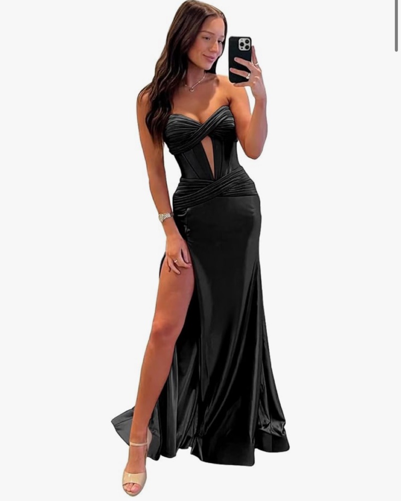 elegant black evening dress V Neck Backless Satin Long Prom Dresses, Backless Black Formal D Closet London Pink High 大小:XS off shoulder dress
