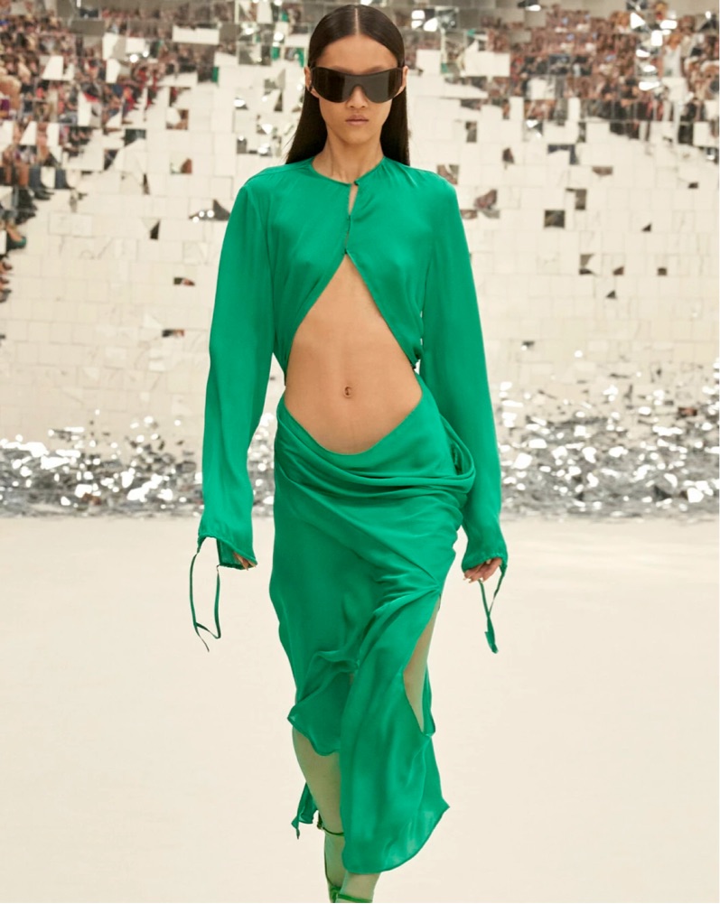 acne dress green Lace-trimmed satin slip dress in green - Acne Studios