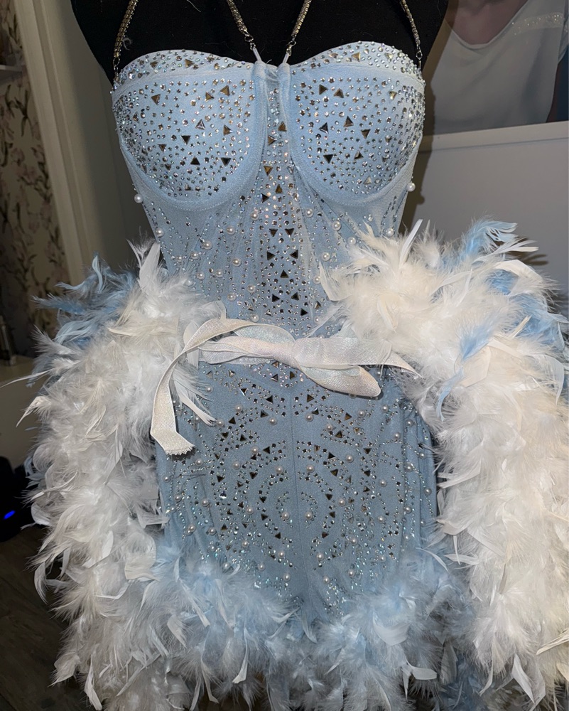 light blue dress costume ideas ZAPAKA Women Cute Glitter Blue Homecoming Dress with Appliques A Line Beaded Corset Tulle Cocktail Party Dress, Blue / US8