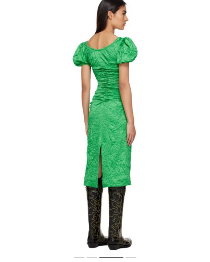 Ganni Green Crinkled Midi Dress by Ganni - Pickle