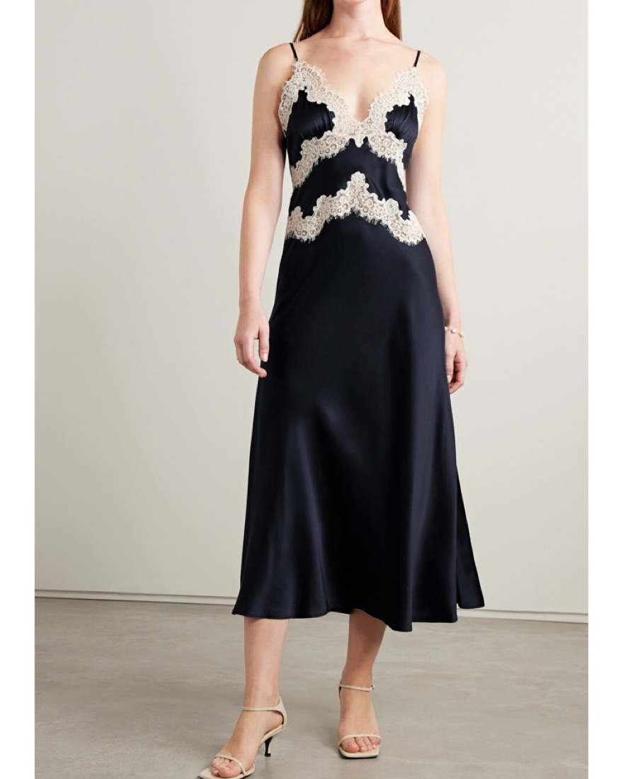 Doen Obelia Silk/Lace Navy Dress by Doen - Pickle