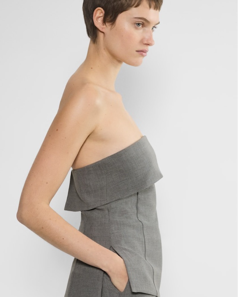 grey tube top dress Shirred Tube Midi Dress in Gray Stripe