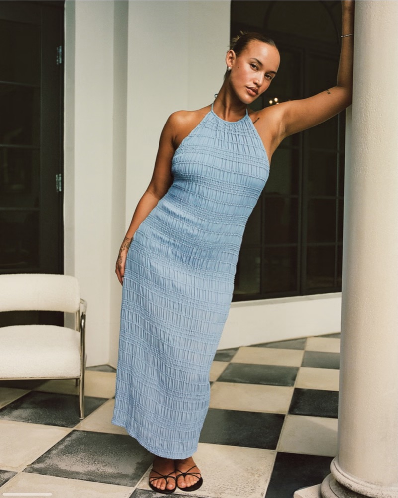 Abercrombie Halter Ruched Maxi Dress by Abercrombie and Fitch - Pickle