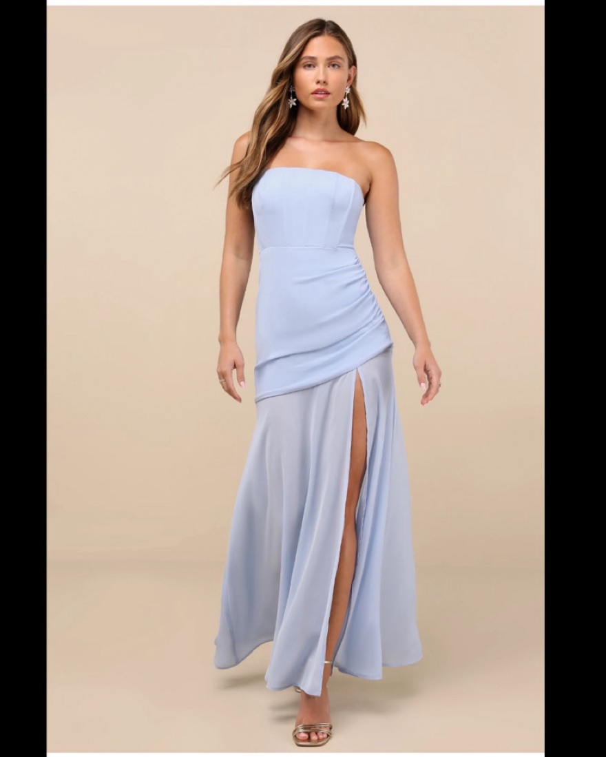 Ulyana Light Blue Strapless Dress by Lulus - Pickle