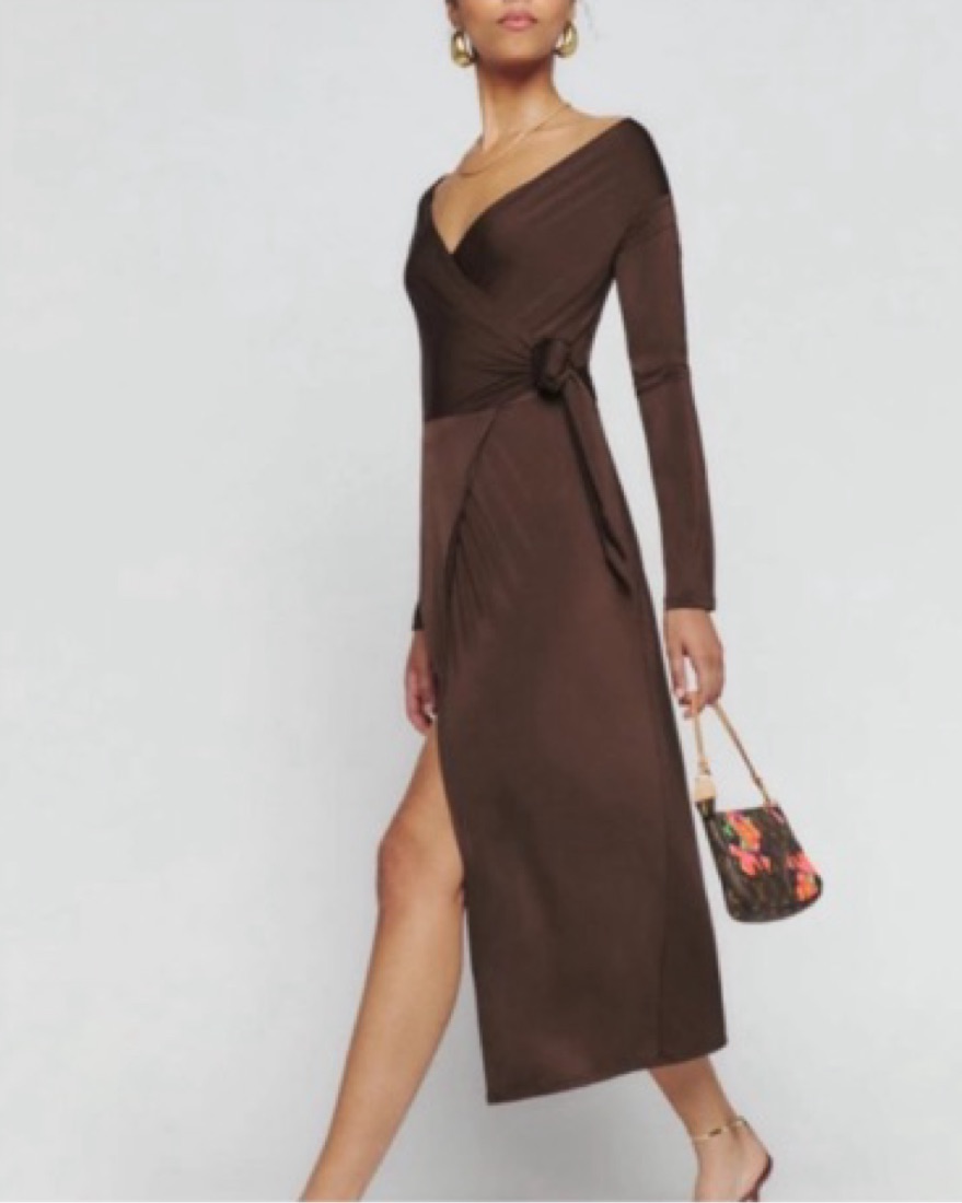 reformation brown long sleeve dress Flower Fields Maddie Dress 2Y