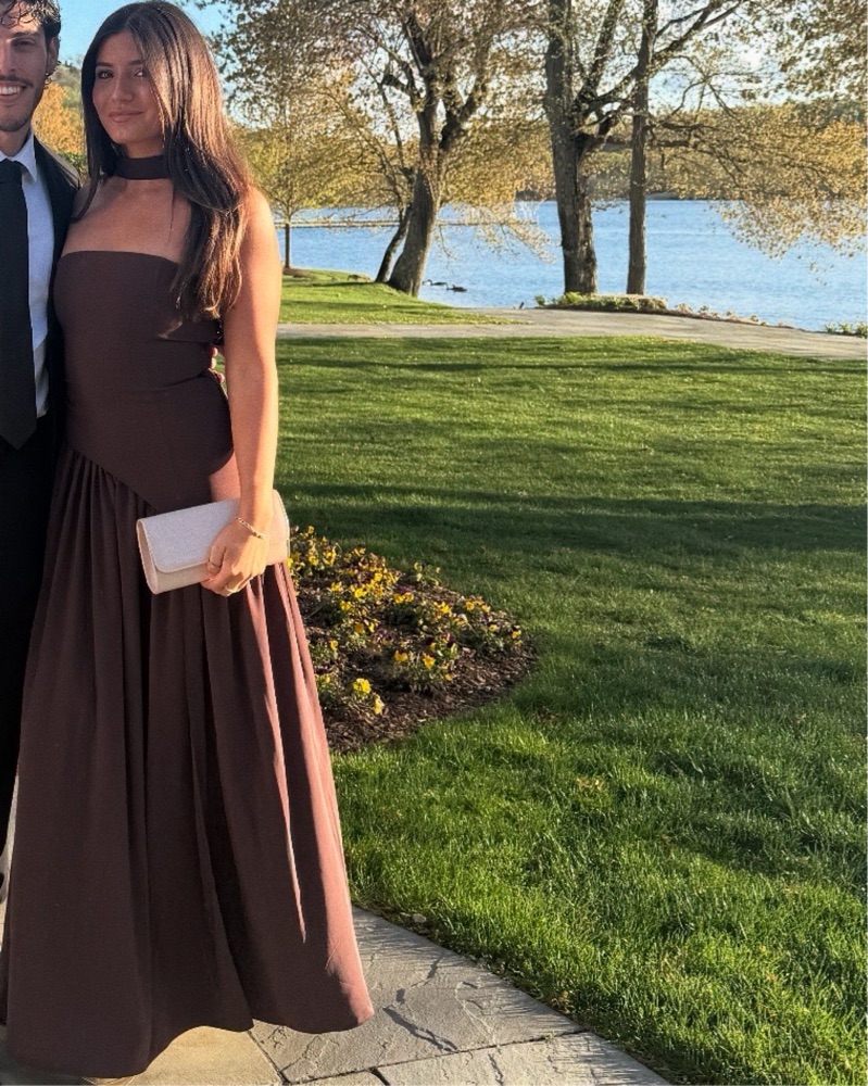 babyboo brown dress Yulia Maxi Dress Plum Brown | Strapless Pleated Gown main image 1