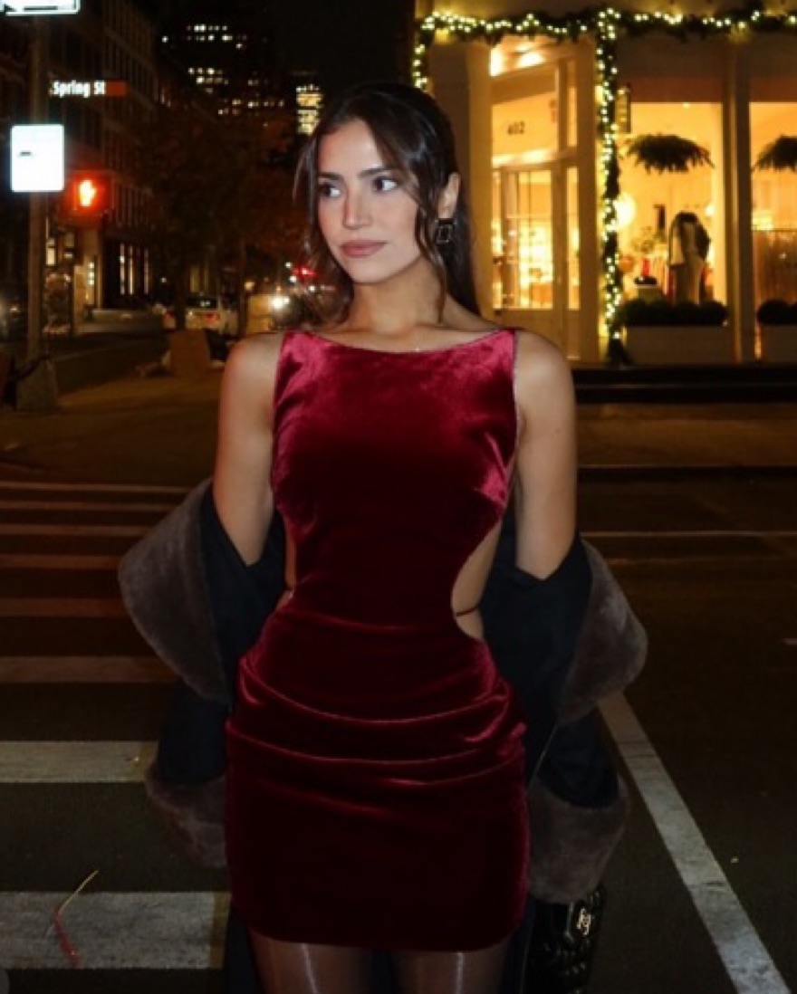 open lace back dress Nana Jacqueline Madeleine Velvet Mini Dress (Red)