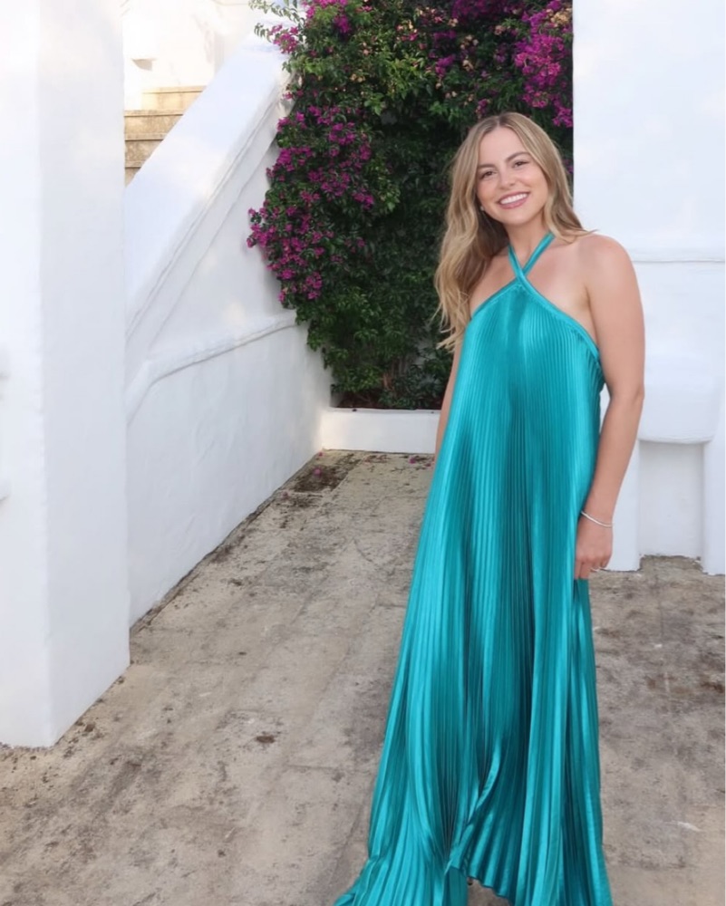l'ide deesse halter pleated column maxi dress L'IDEE Deesse Gown in Grey