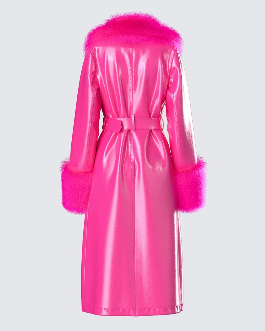 Willa Pink Vegan Fur Leather Coat by Finesse - Pickle