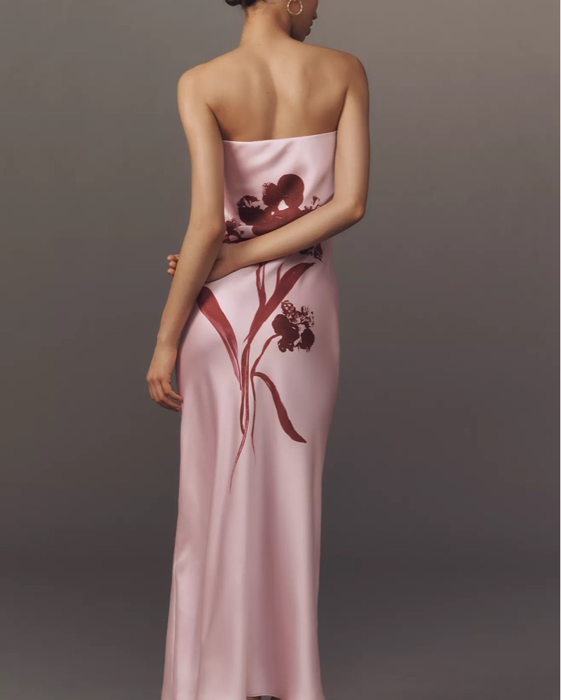 Anthropologie Strapless Pink Satin Maxi by Anthropologie - Pickle