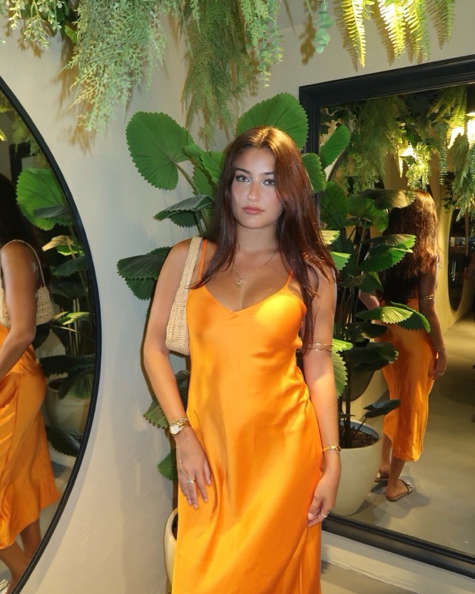orange zara silk dress ASYMMETRIC SATIN MIDI DRESS - Orange