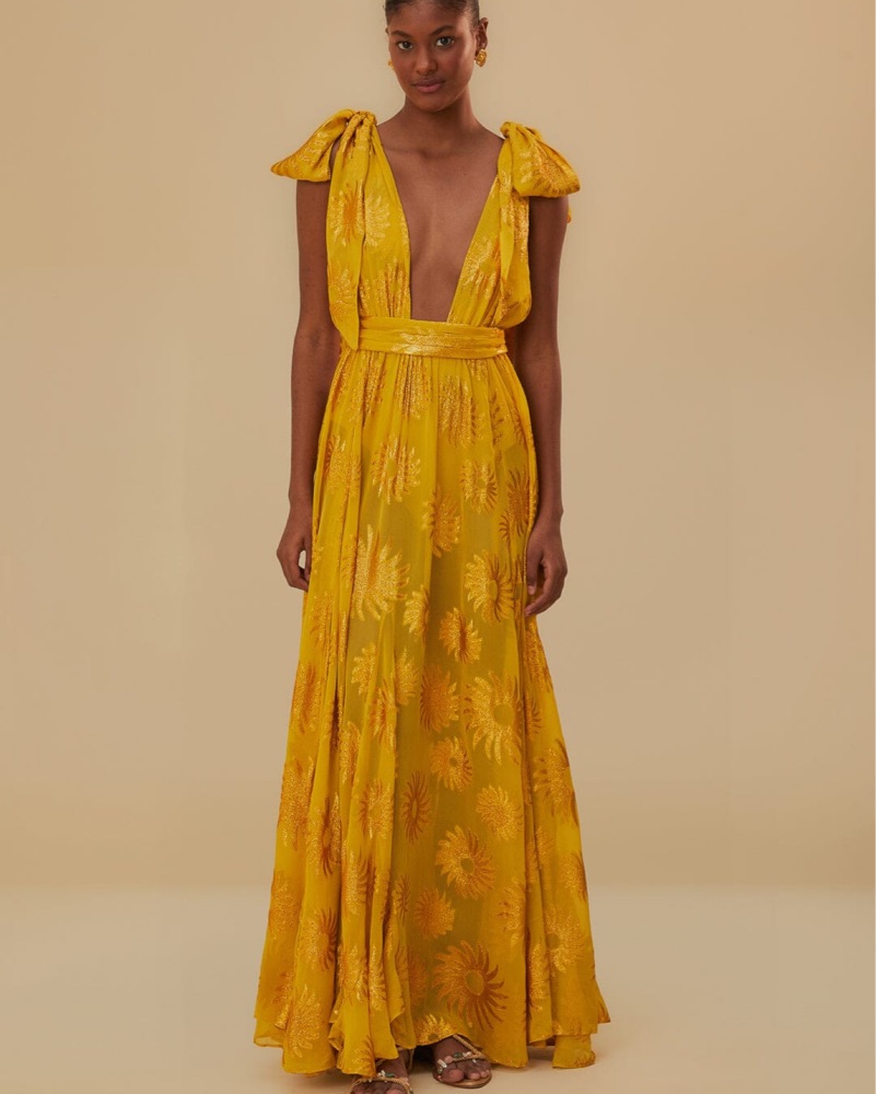 farm rio yellow sleeveless maxi dress Farm Rio Light Yellow Poppy Flowers Sleeveless Maxi Dress