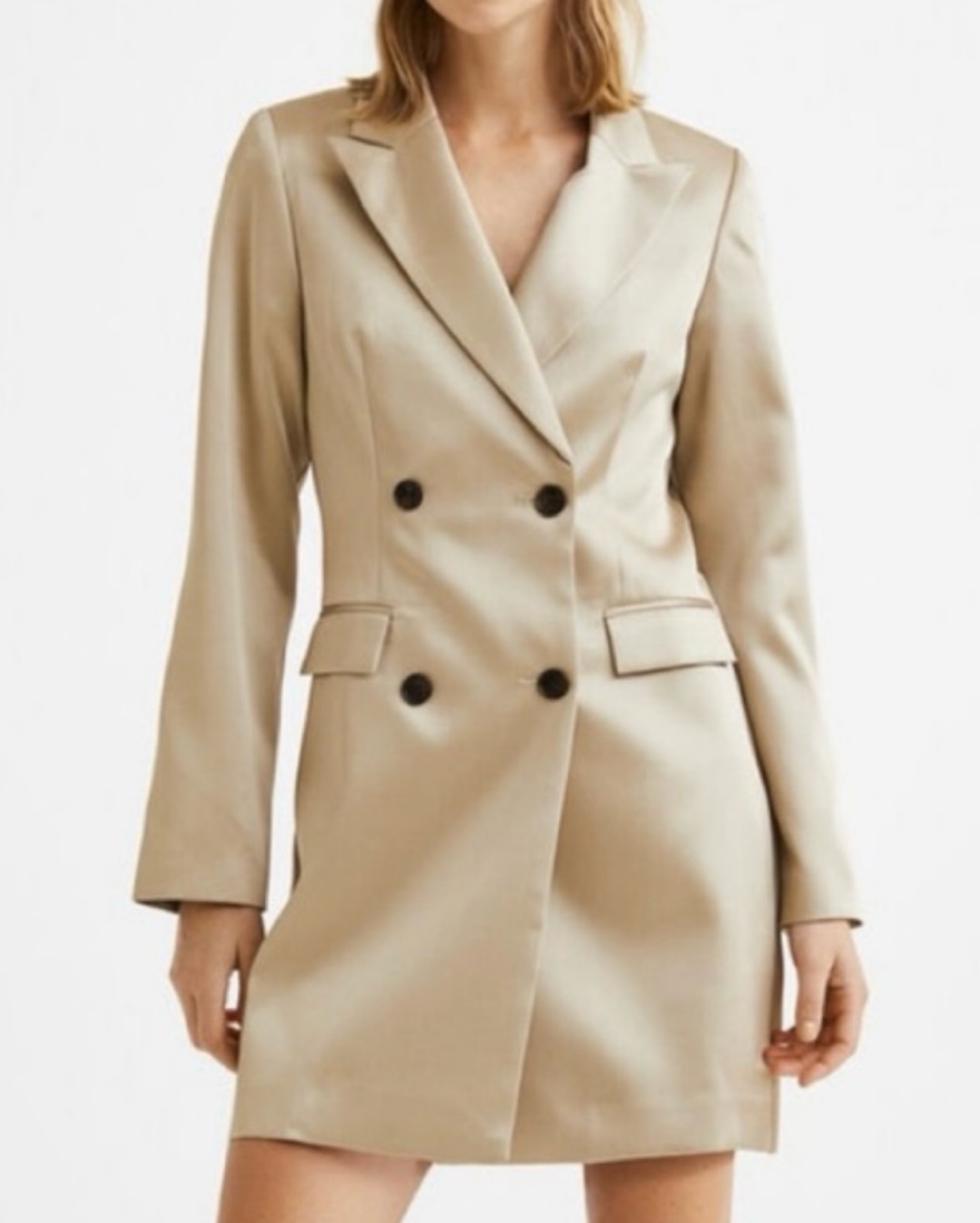 h&m satin blazer dress Gold Satin Blazer Dress by H&M