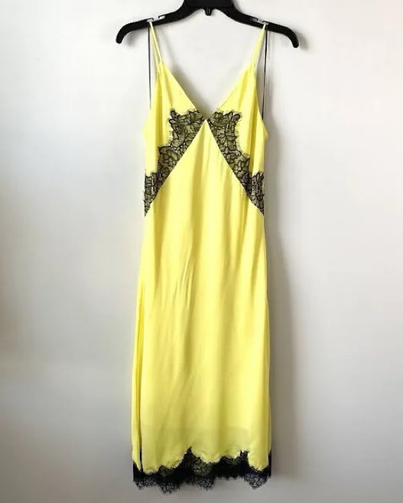 yellow and black lace dress $37.9 Hi Lo Yellow with Black Lace Satin Flower Girl Dress For Juniors  #QX-728
