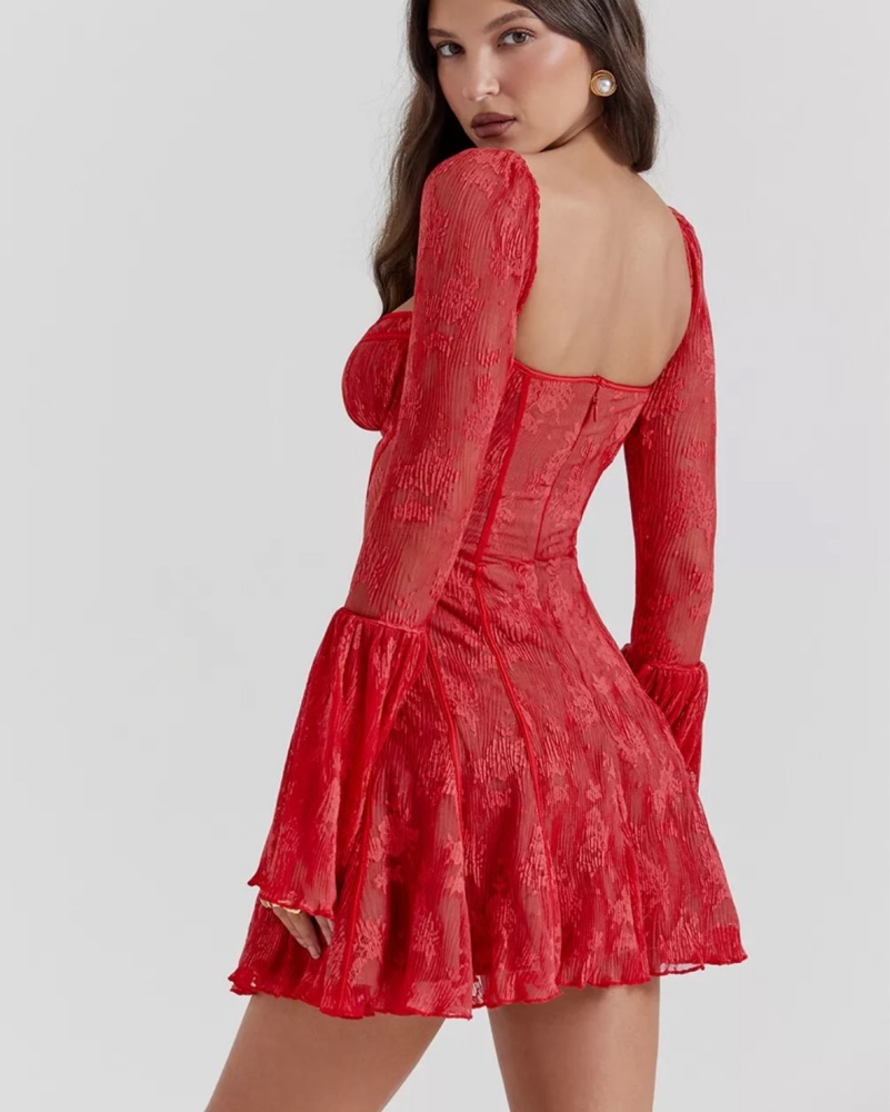 red sleeveless lace dress Beautiful Long Red Spaghetti Straps Sequined Lace Sleeveless Prom Dress With Slit main image 1