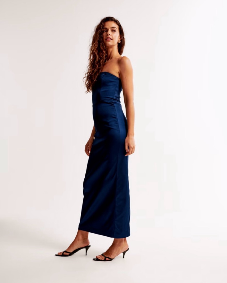 ariella blue satin strapless maxi dress Sleek Aura Strapless Satin Maxi Dress Navy