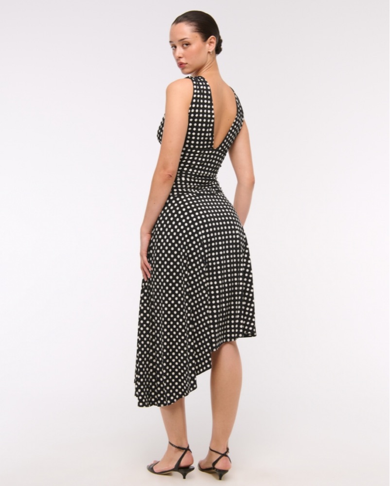 abercrombie polka dot midi dress Abercrombie & Fitch high neck drop waist midi dress in black polka dot