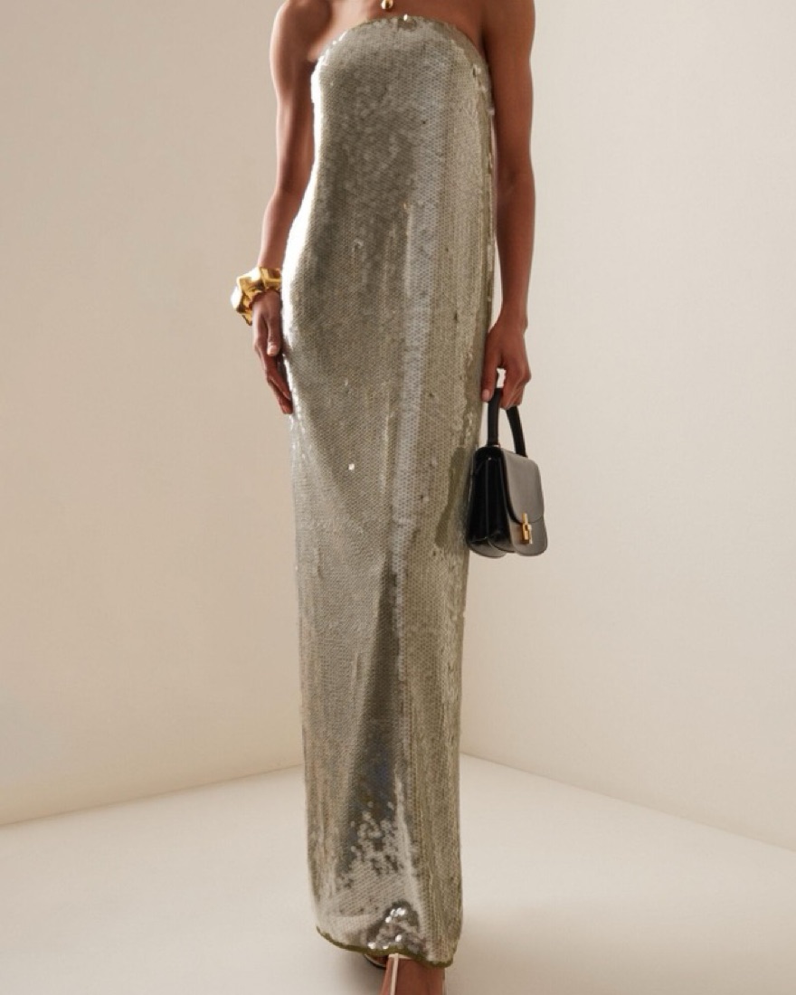 $595 STAUD Casey Gown Olive Green by Staud - Pickle