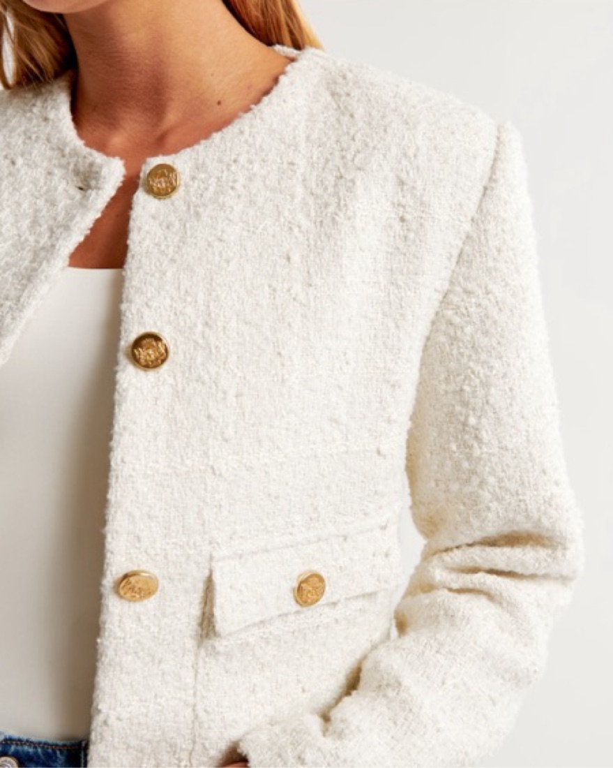 Collarless Tweed Jacket by Abercrombie and Fitch - Pickle