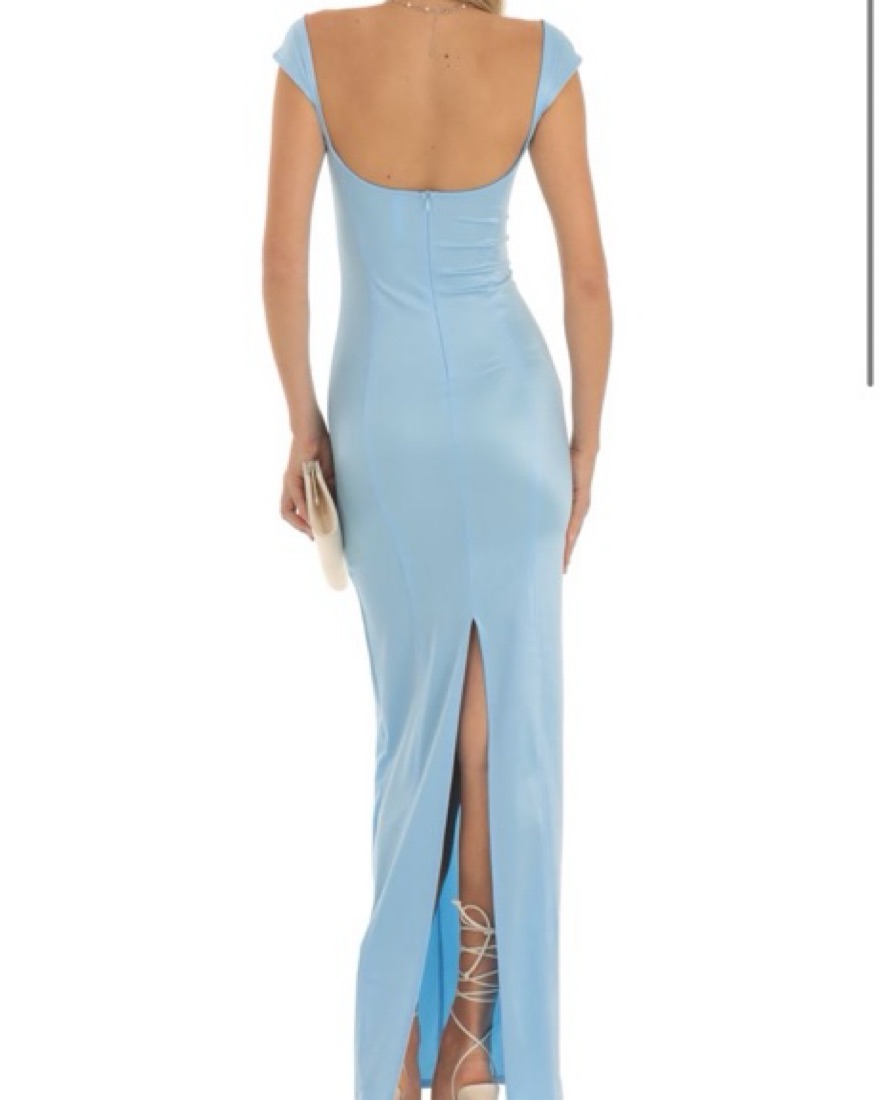 lucyinthesky blue dress Floral Back Tie Maxi Dress in Light Blue