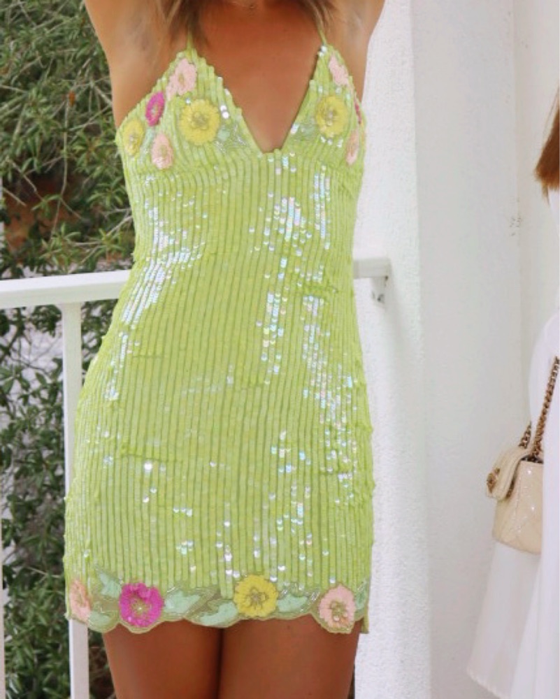 cal embellished mini dress in lime green Embellished Bubble Hem Mini Dress in Teal Green - 2 main image 1