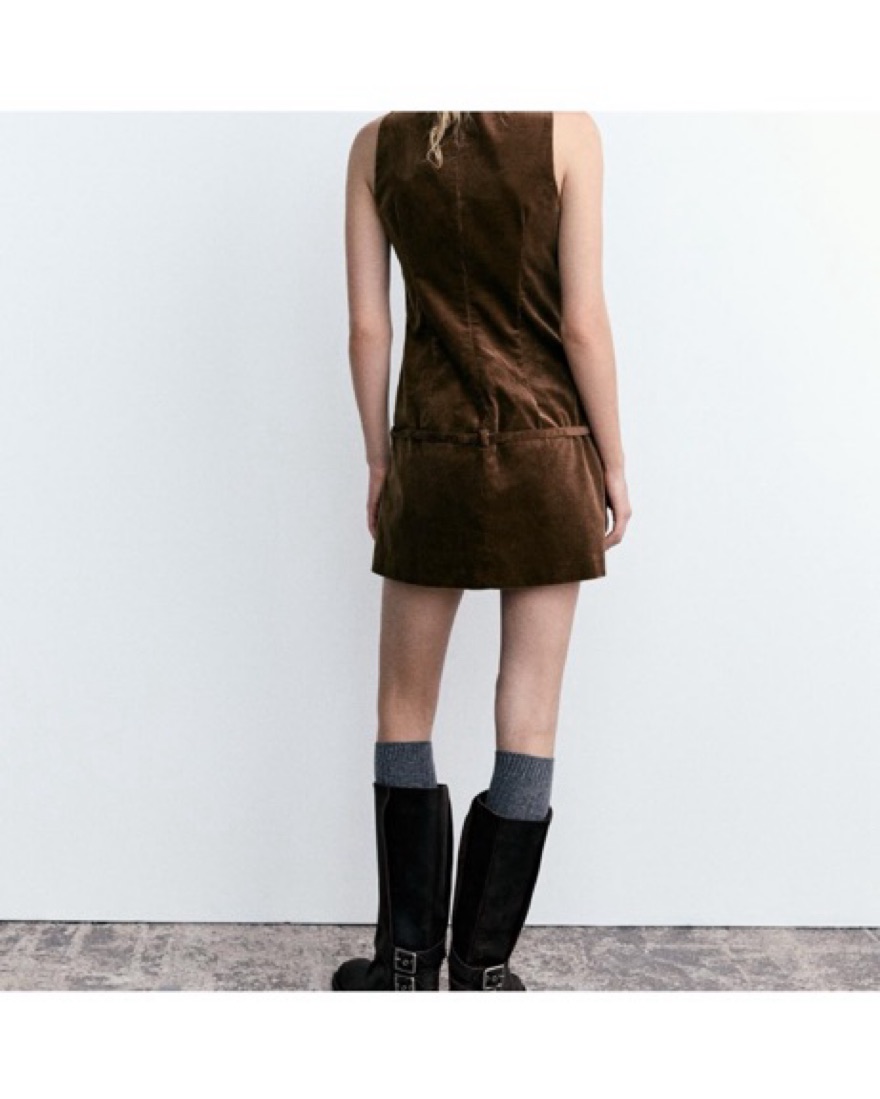 極美品✨ALDa Corduroy Switching Dress ブラック Brown Corduroy Drop Waist Dress | Pickle