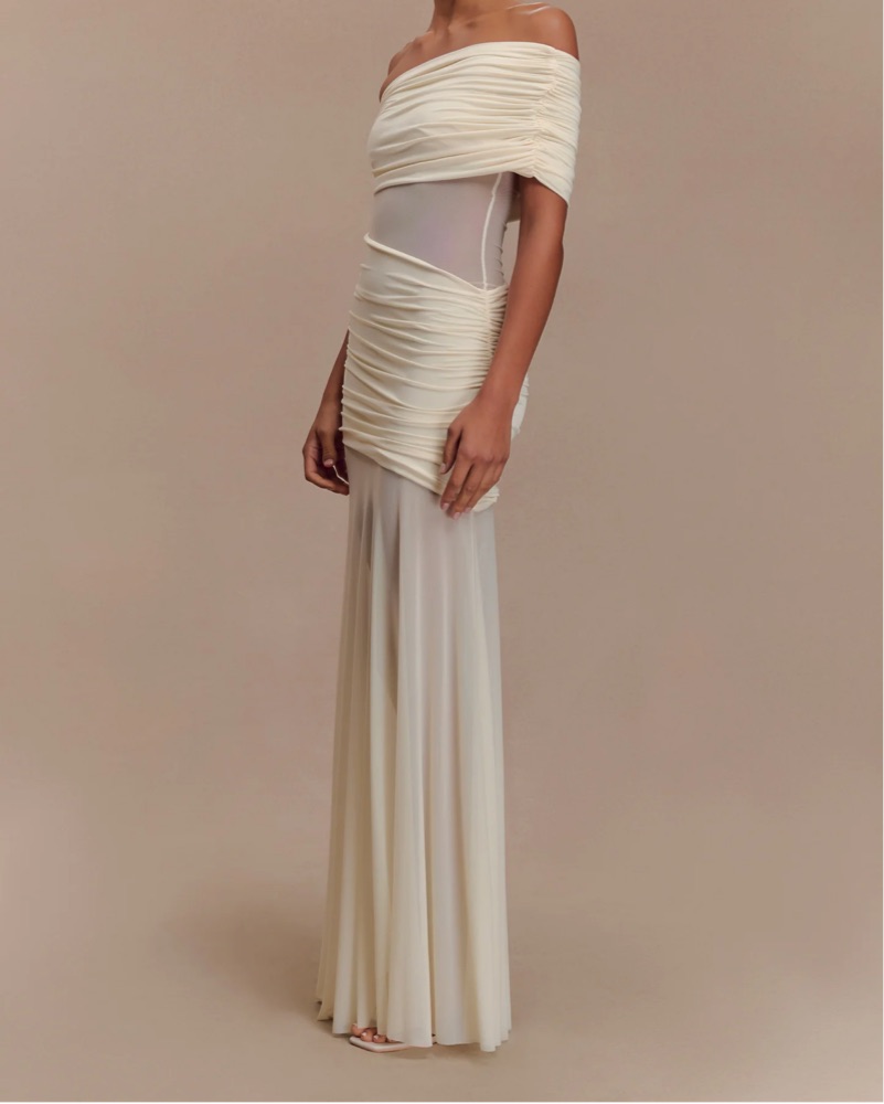 Meshki Dallas One Shoulder Mesh Maxi by Meshki - Pickle