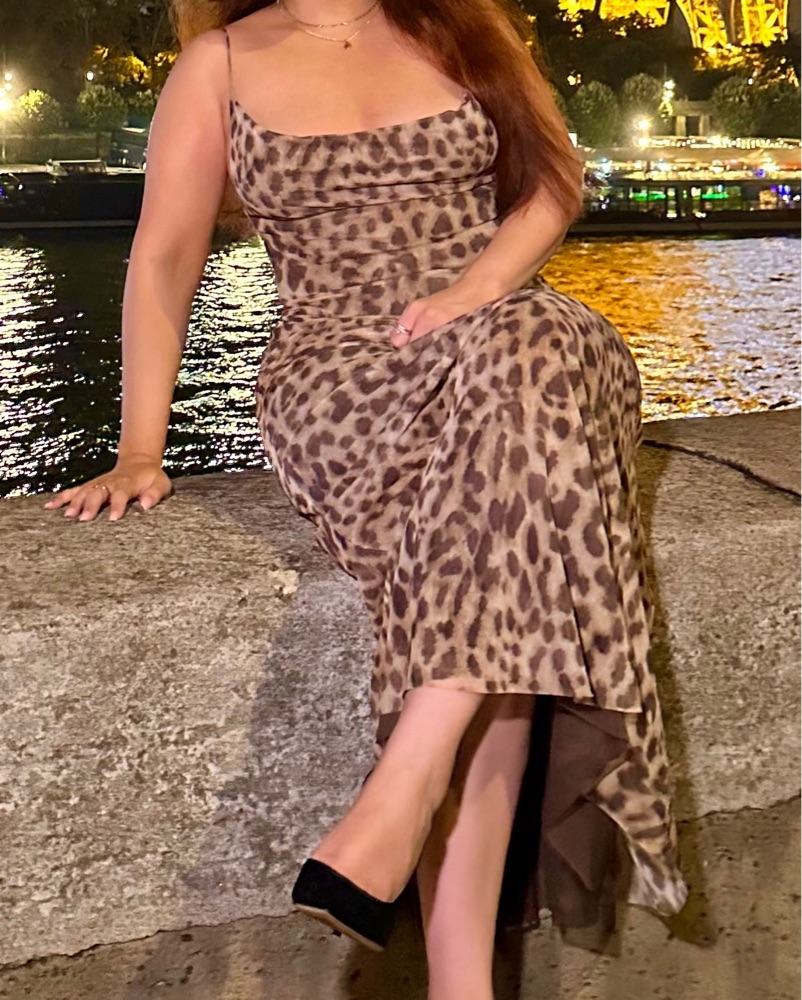 green leopard print dress zara Zara Tan Black Silk Satin Leopard Cowl Neck Cami Slip Midi Dress Size – Brie main image 1