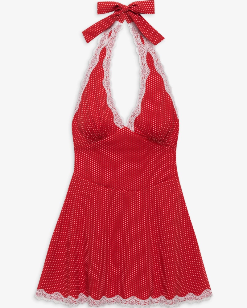 ○pika○ ANDRESED flocky dot dress Plaid Scarf x Polka Dots Dress – La Garçonne