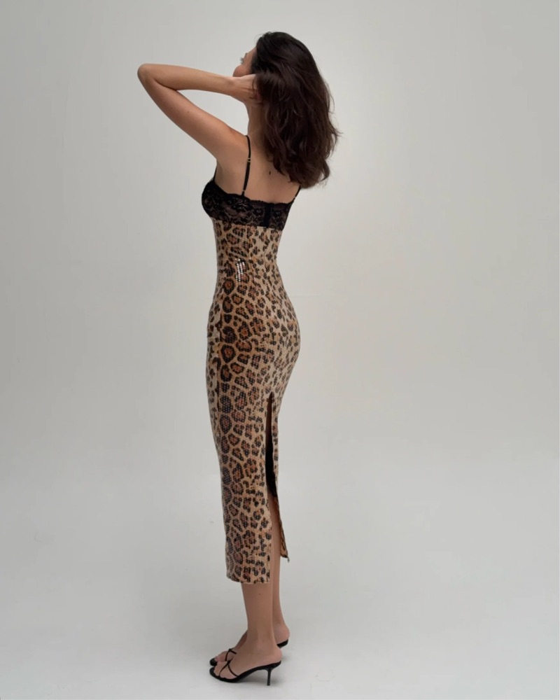 karen millen leopard lace midi dress Leopard Lace Detail Power Mesh Jersey Maxi Dress