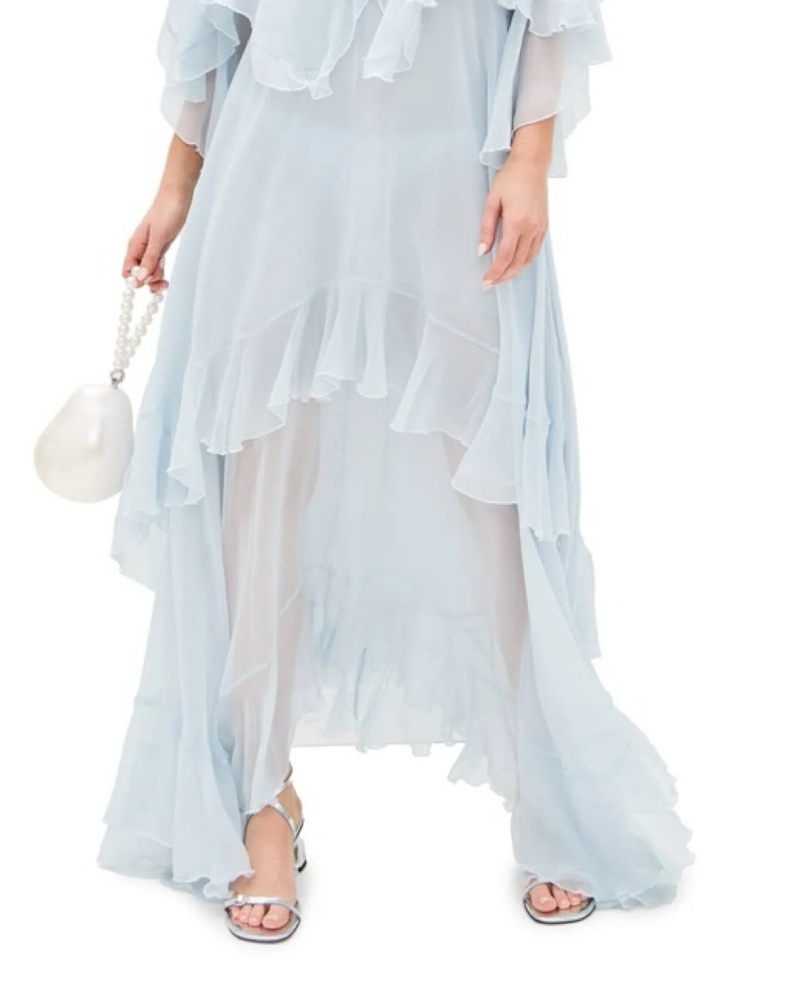 loveshackfancy collia silk chiffon maxi dress Loveshackfancy Collia Tiered Silk Chiffon Maxi Dress - Skylight Blue