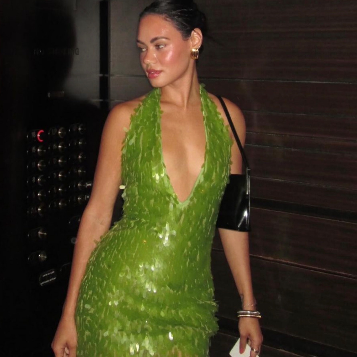 meshki green sparkly dress Suki Metallic Knit Maxi Dress - Pastel Green main image 0