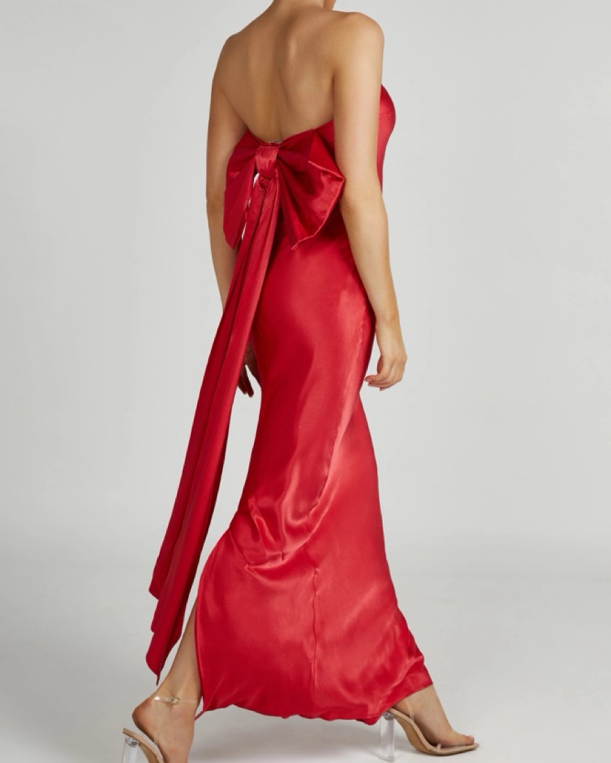 meshki red satin dress Meshki Rochelle Bow Back Satin Dress by Meshki