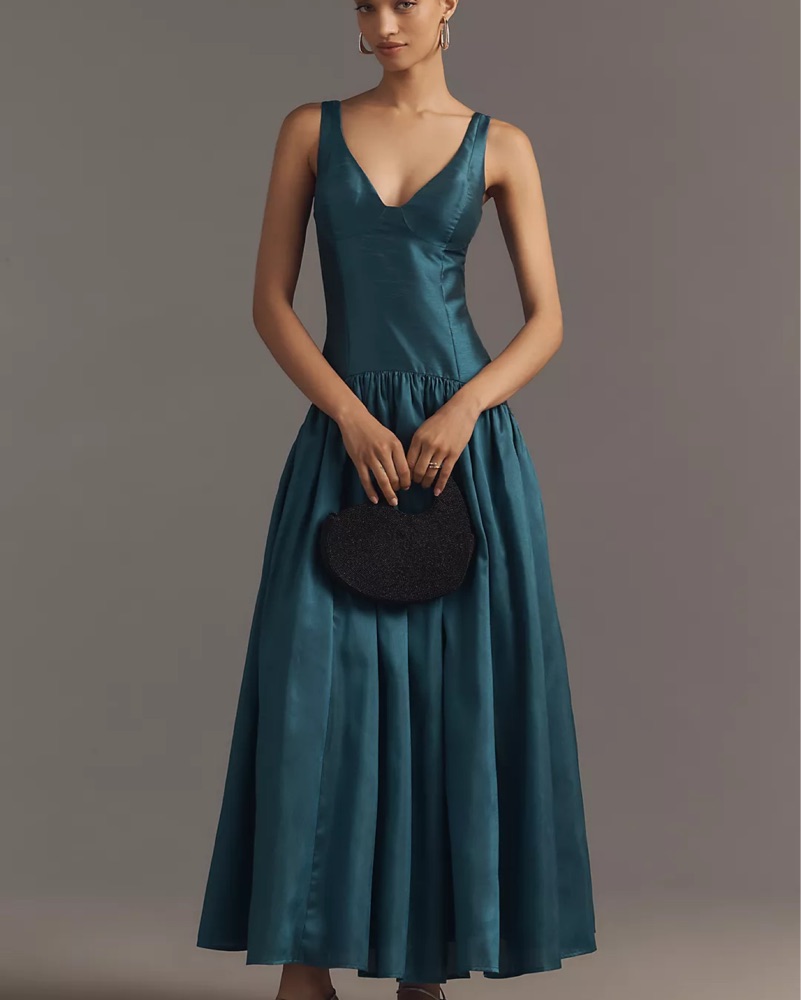 V-Neck Drop-Waist Maxi Dress by Anthropologie - Pickle