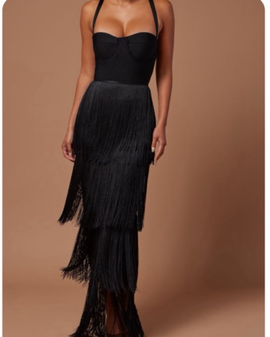Fringe Long Dress by Fashion Nova - Pickle
