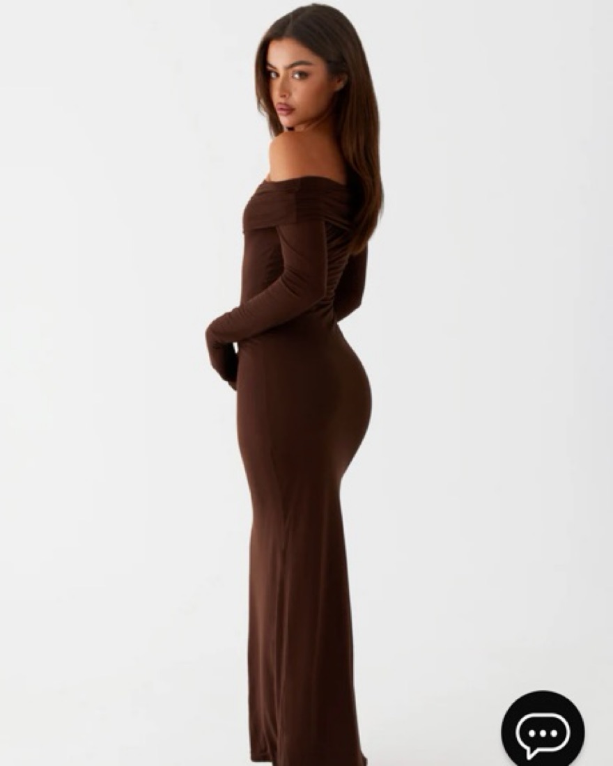 Chocolate Brown Off Shoulder Maxi Dress by Peppermayo - Pickle