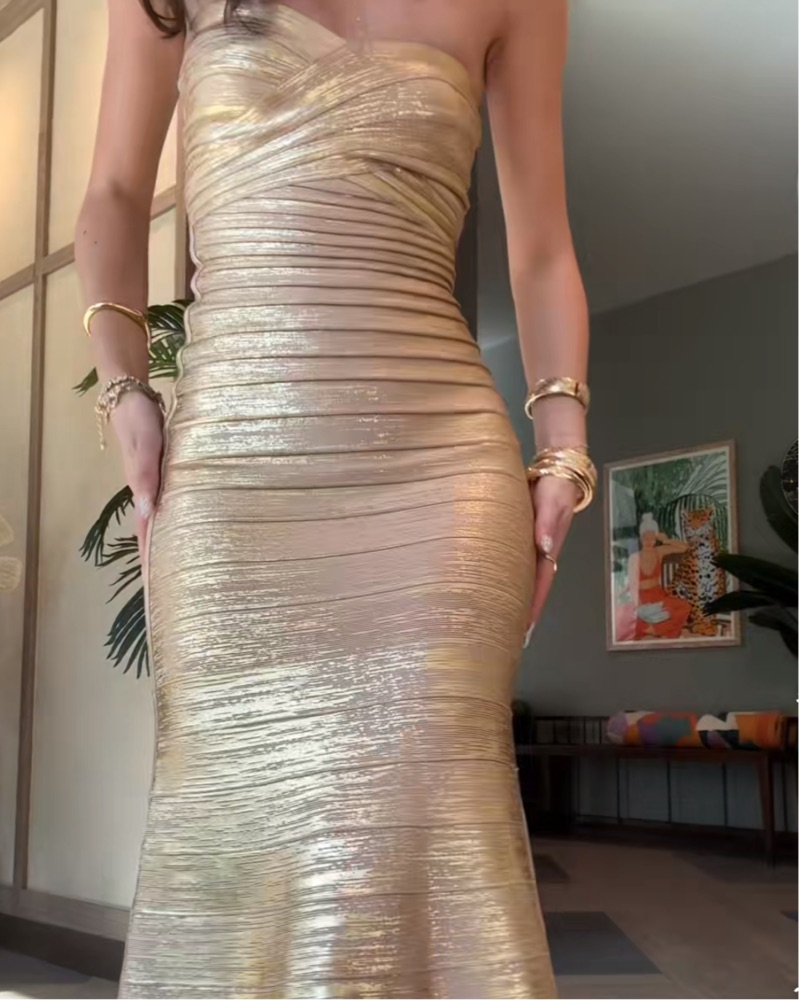 Herve Leger Gold Strapless Sara Gown by Herve Leger - Pickle