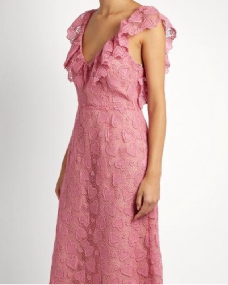 Miu Miu Heart-Macram Lace Midi Dress by Miu Miu - Pickle